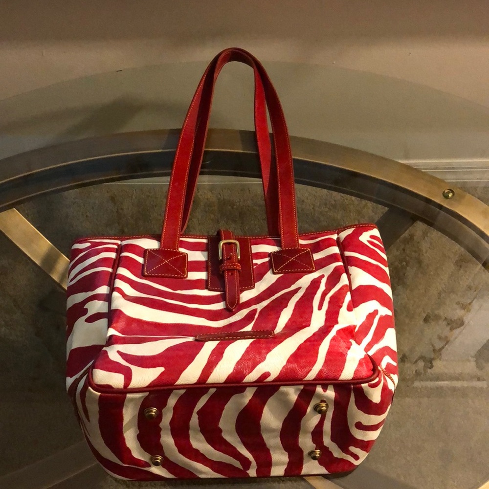 Dooney & Bourke Tote Red And White Zebra Stipe - image 2